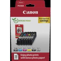 Canon PGI-530+CLI-531 nero / ciano / magenta / giallo / Grigio Value Pack (+ 10x15 cm Fotopapier 50 Blatt)