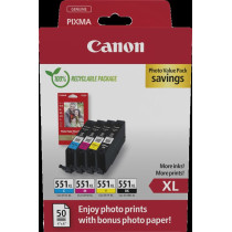 Canon CLI-551 XL nero / ciano / magenta / giallo Value Pack (+ 10x15 cm Fotopapier 50 Blatt)