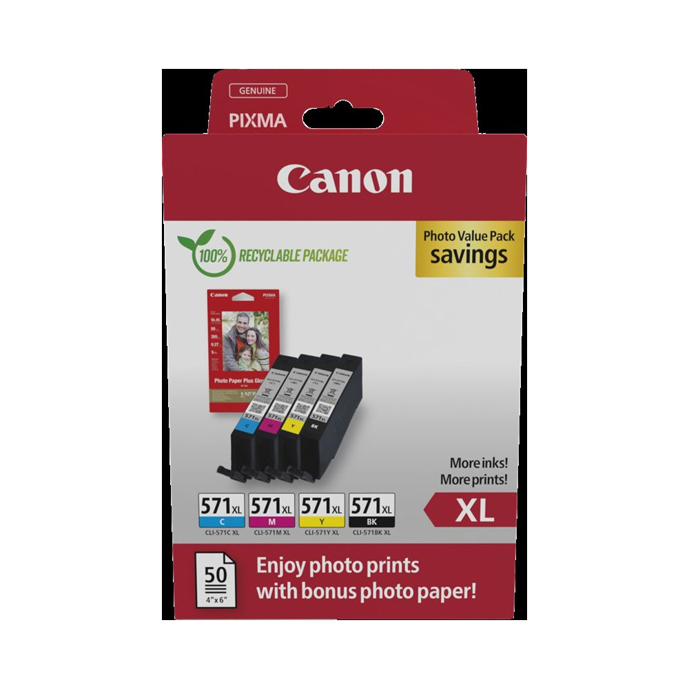 Canon CLI-571 XL nero / ciano / magenta / giallo Value Pack (+ 10x15 cm Fotopapier 50 Blatt)