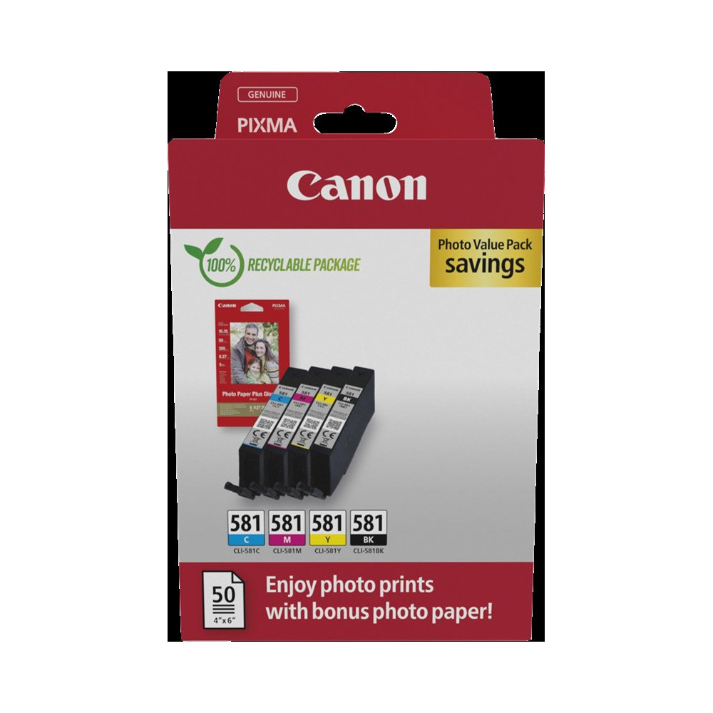 Canon CLI-581 nero / ciano / magenta / giallo Value Pack (+ 10x15 cm Fotopapier 50 Blatt)