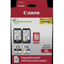 Canon PG-575XL+CL-576XL nero / differenti colori / Bianco Value Pack (+ 10x15 cm Fotopapier 50 Blatt)