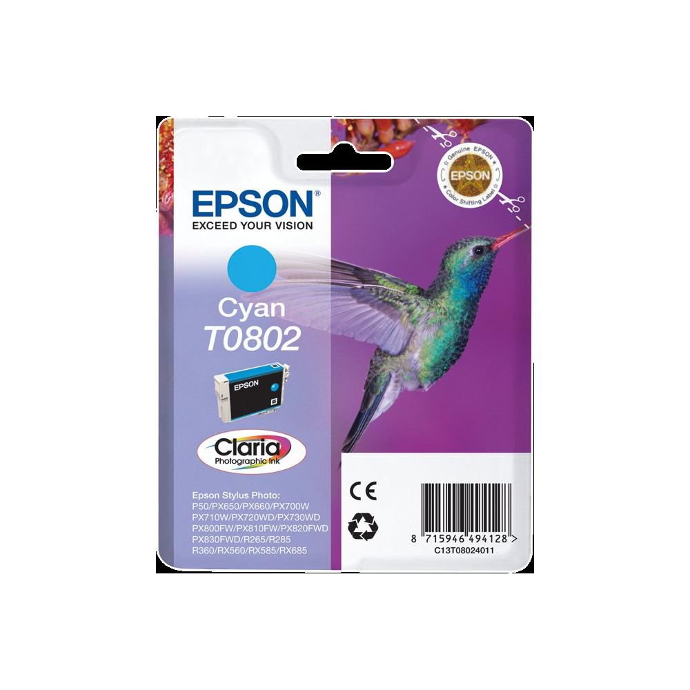 Epson T0802 ciano Cartuccia d'inchiostro (C13T08024011)