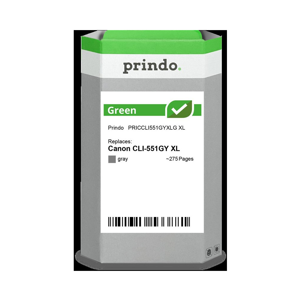 compatibile con Canon CLI-551GY XL Grigio (6447B001)  Prindo Green XL Grigio Cartuccia d'inchiostro