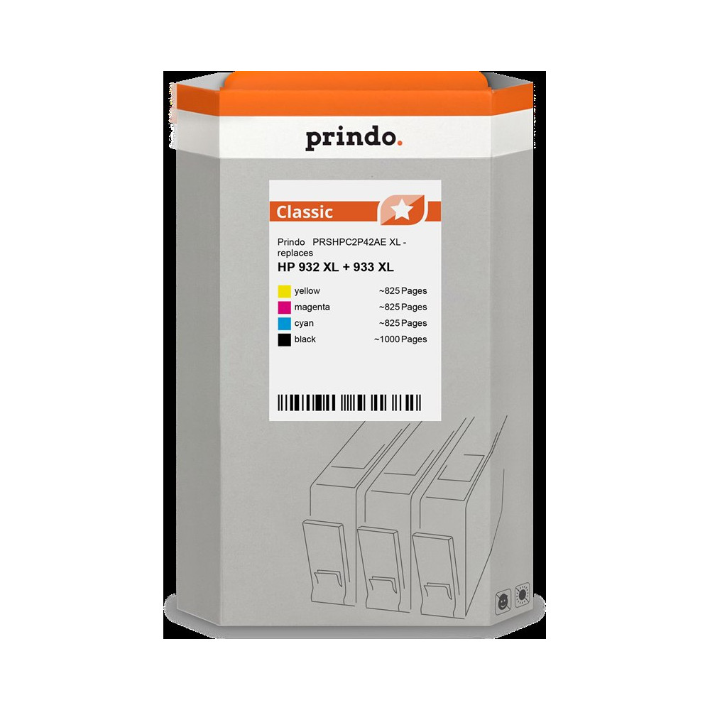 compatibile con HP 932XL+933XL  Prindo Classic XL Multipack nero / ciano / magenta / giallo