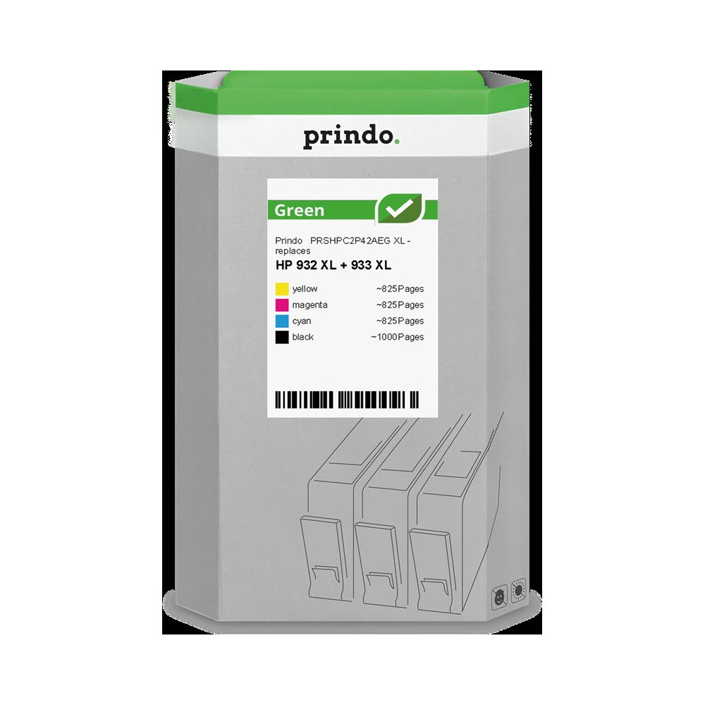 compatibile con HP 932XL+933XL  Prindo Green XL Multipack nero / ciano / magenta / giallo