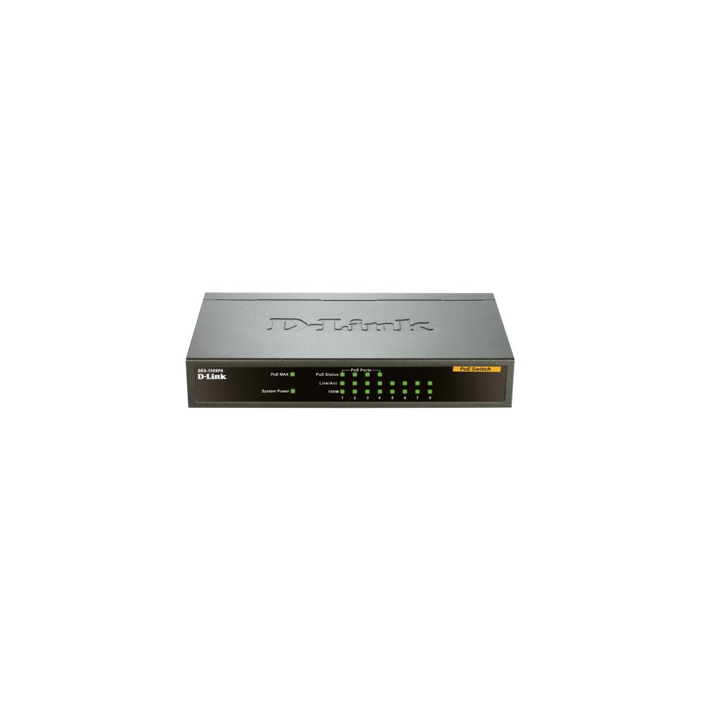 D-Link DES-1008PA switch di rete Non gestito Fast Ethernet (10/100) Supporto Power over Ethernet (PoE) Nero