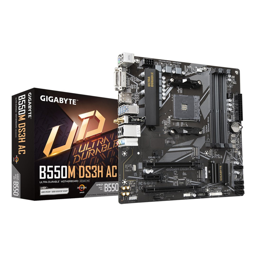 GIGABYTE B550M DS3H AC Scheda madre - CPU AMD Ryzen 5000, VRM a 5+3 fasi, fino a 4733 MHz DDR4, 1xPCIe 4.0 + 1xPCIe 3.0 M.2, Wi-