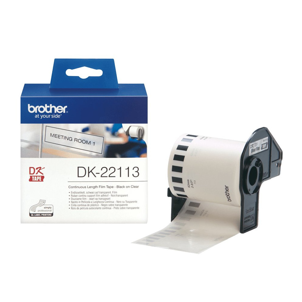 Brother DK-22113 nastro per etichettatrice Nero trasparente