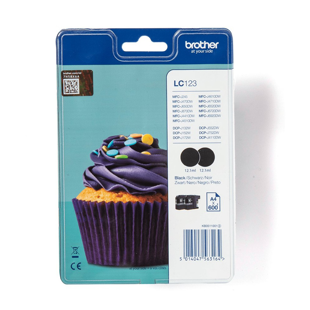 Brother LC123BKBP2 cartuccia d'inchiostro 2 pz Originale Nero