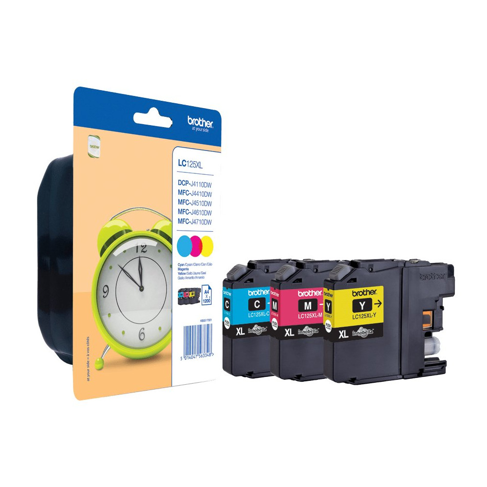 Brother LC125XLRBWBP cartuccia d'inchiostro 3 pz Originale Ciano, Magenta, Giallo