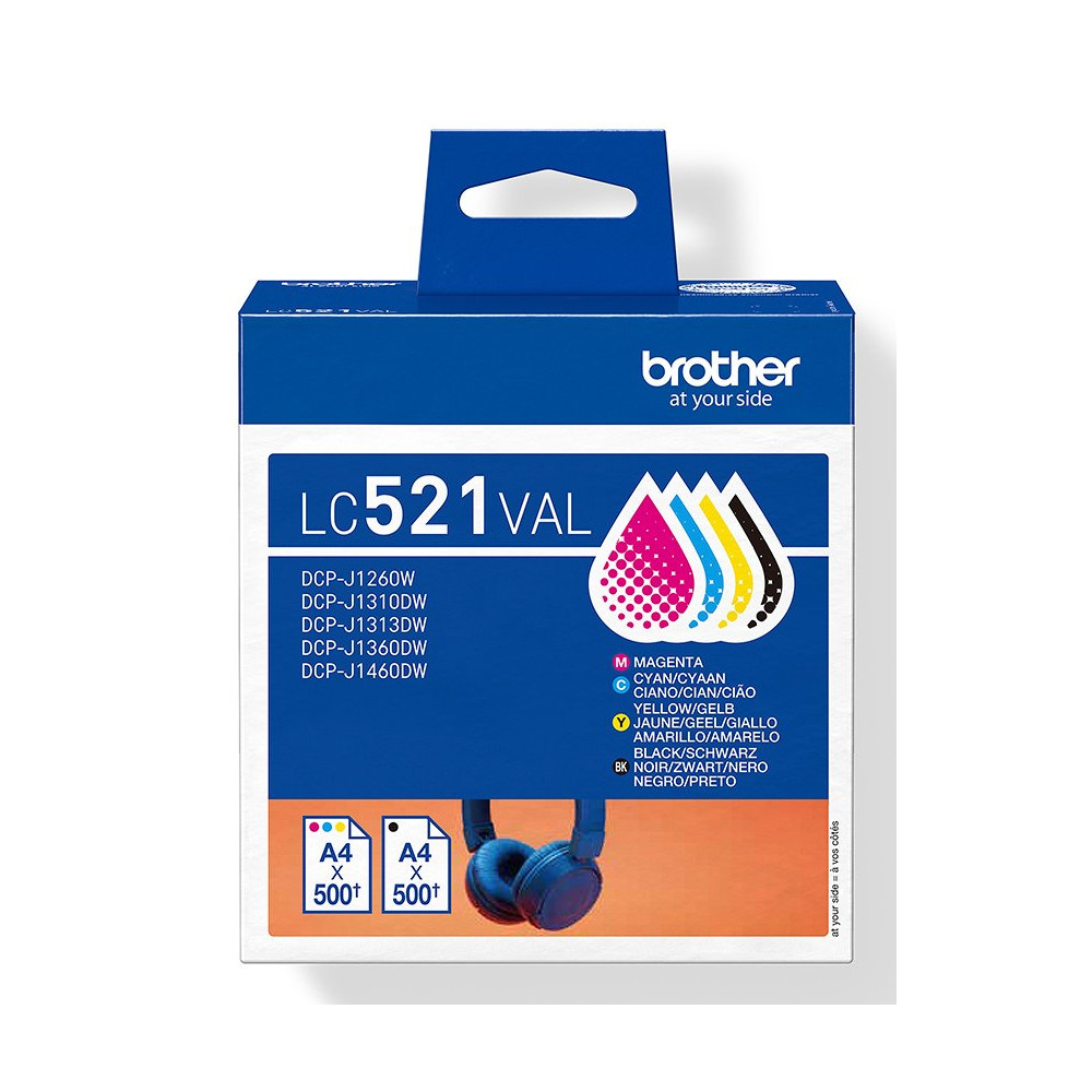 Brother LC521VAL cartuccia d'inchiostro 4 pz Originale Nero, Ciano, Magenta, Giallo