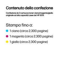 HP Confezione da 3 cartucce toner ciano/magenta/giallo originale ad alta capacità LaserJet 201X
