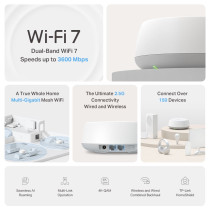 TP-Link DECO BE25(2-PACK) sistema Wi-Fi Mesh Dual-band (2.4 GHz/5 GHz) Wi-Fi 7 (802.11be) Bianco Interno