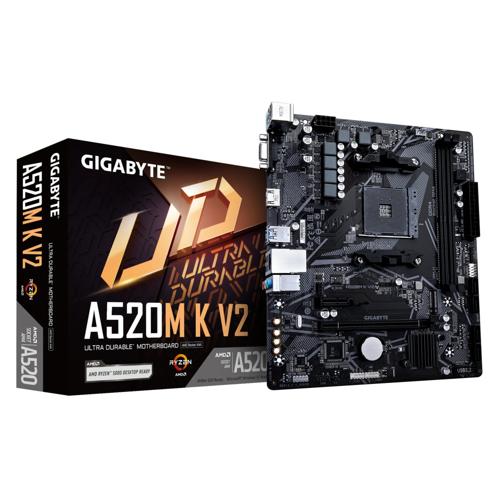 Gigabyte A520M K V2 - 1.0 - scheda madre - micro ATX - Socket AM4 - Chipschetto AMD A520 - USB 3.2 Gen 1 - LAN Gigabit - grafica
