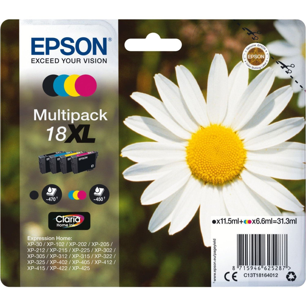Epson Daisy Multipack Margherita 4 colori Inchiostri Claria Home 18XL, Inchiostro