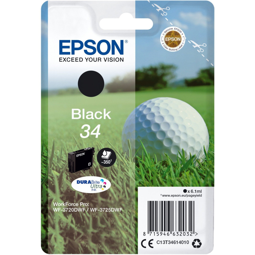 Epson Golf ball Singlepack Black 34 DURABrite Ultra Ink, Inchiostro