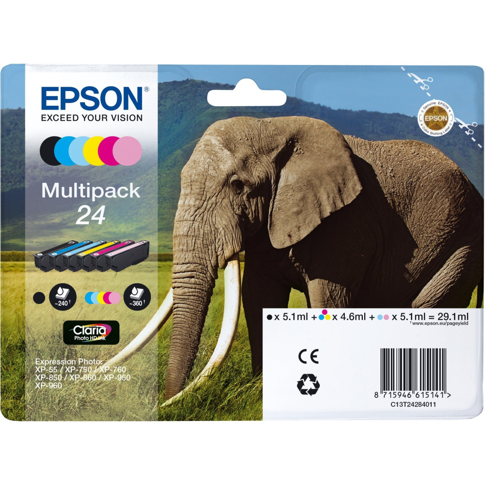 Epson Elephant Multipack 6-colours 24 Claria Photo HD Ink, Inchiostro