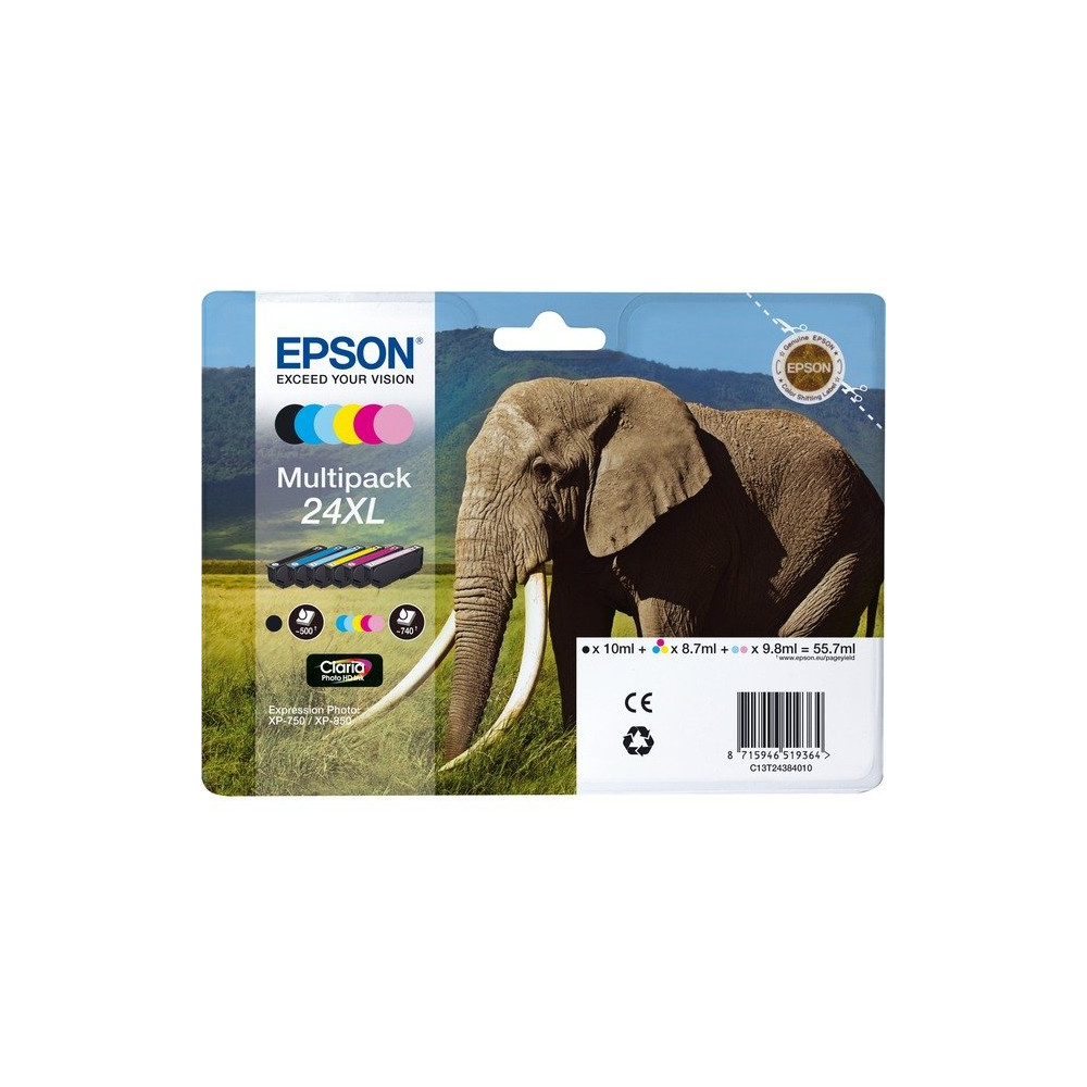 Epson Elephant Multipack 6-colours 24XL Claria Photo HD Ink, Inchiostro