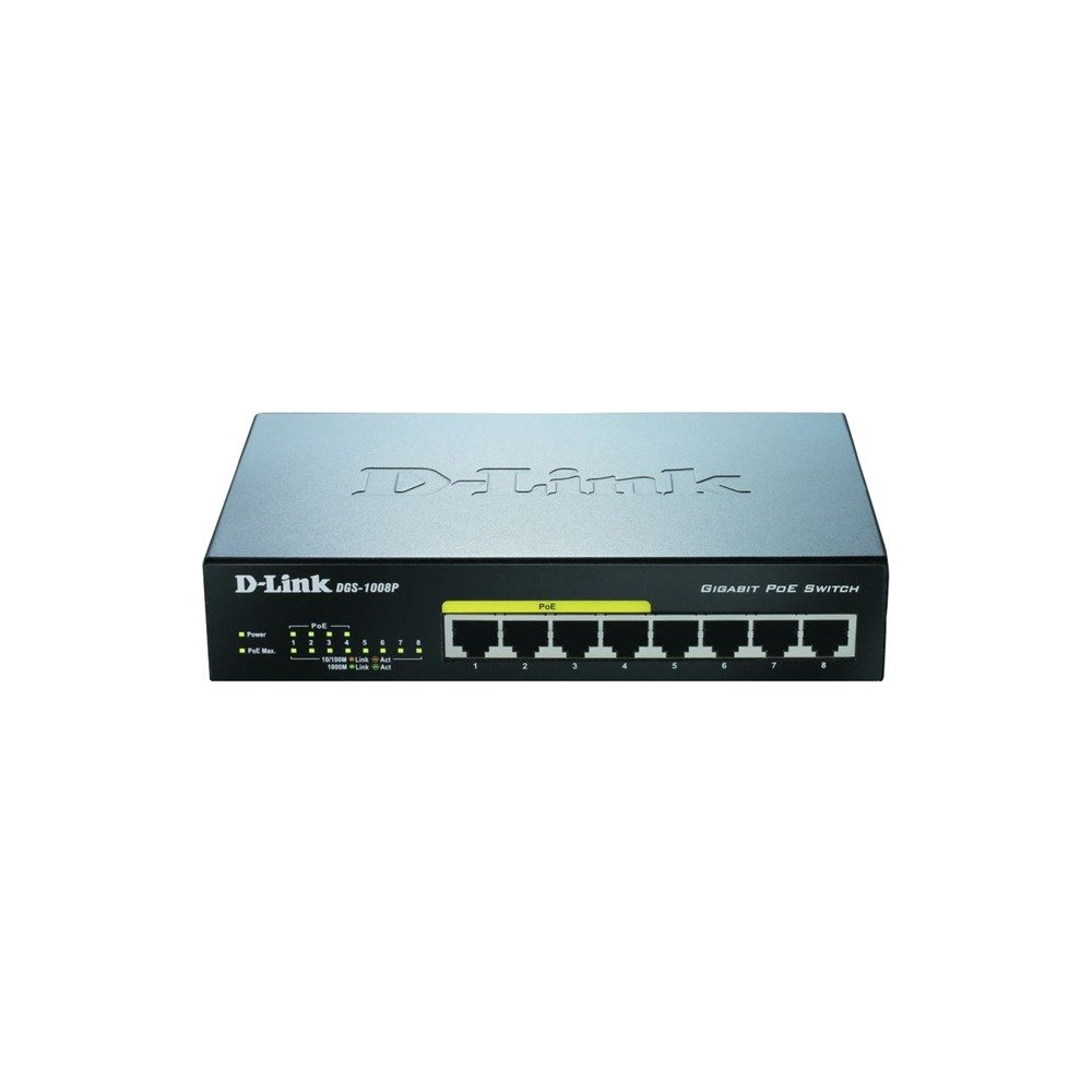 D-Link DGS-1008P/E switch di rete Non gestito L2 Gigabit Ethernet (10/100/1000) Supporto Power over Ethernet (PoE) Desktop Nero,