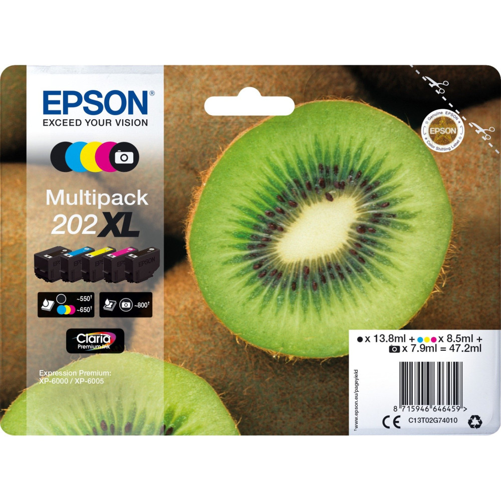 Epson Kiwi Multipack 5-colours 202XL Claria Premium Ink, Inchiostro