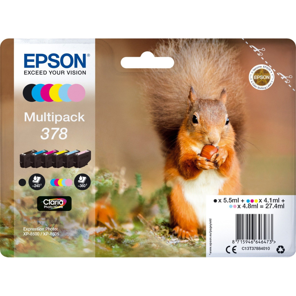 Epson Squirrel Multipack 6-colours 378 Claria Photo HD Ink, Inchiostro