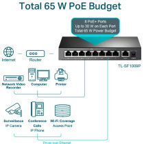 TP-Link TL-SF1009P switch di rete Non gestito Fast Ethernet (10/100) Supporto Power over Ethernet (PoE) Nero, Interruttore
