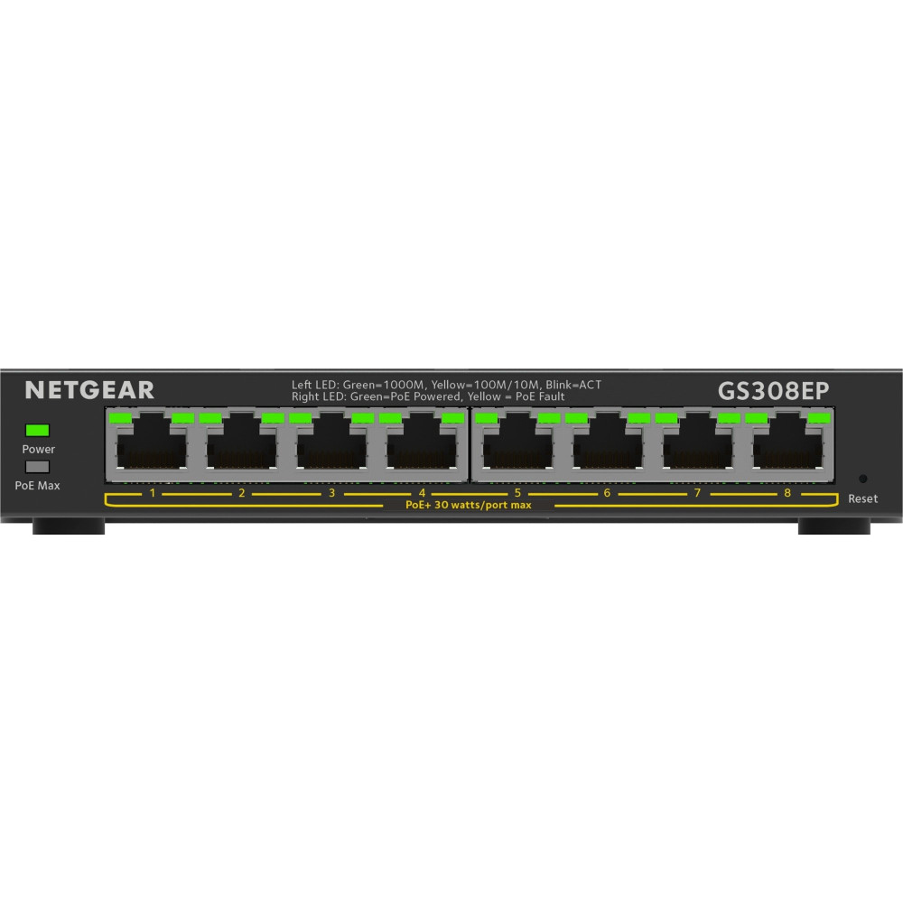 Netgear 8-Port Gigabit Ethernet PoE+ Plus Switch (GS308EP) Gestito L2/L3 Gigabit Ethernet (10/100/1000) Supporto Power over Ethe
