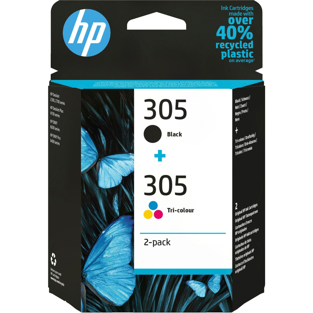 HP Confezione da 2 cartucce di inchiostro originale 305 in Tri-color/ nero