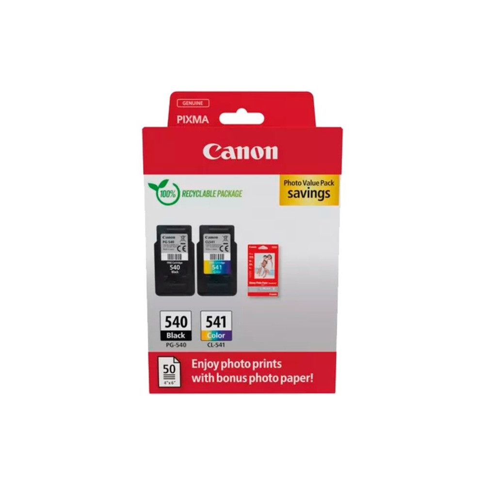 Canon Multipack 2pz cartuccia originale 540+541 (nero+colori) - inclusi 50 fogli carta fotografica 10x15cm, Inchiostro