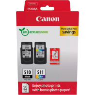 Canon Multipack 2pz cartuccia originale 510+511 (nero+colori) - inclusi 50 fogli carta fotografica 10x15cm, Inchiostro
