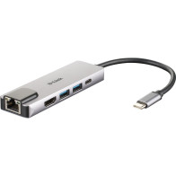 D-Link DUB-M520 replicatore di porte e docking station per laptop Cablato Thunderbolt 3 Alluminio, Hub USB