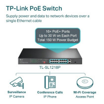 TP-Link TL-SL1218P switch di rete Non gestito Gigabit Ethernet (10/100/1000) Supporto Power over Ethernet (PoE) 1U Nero