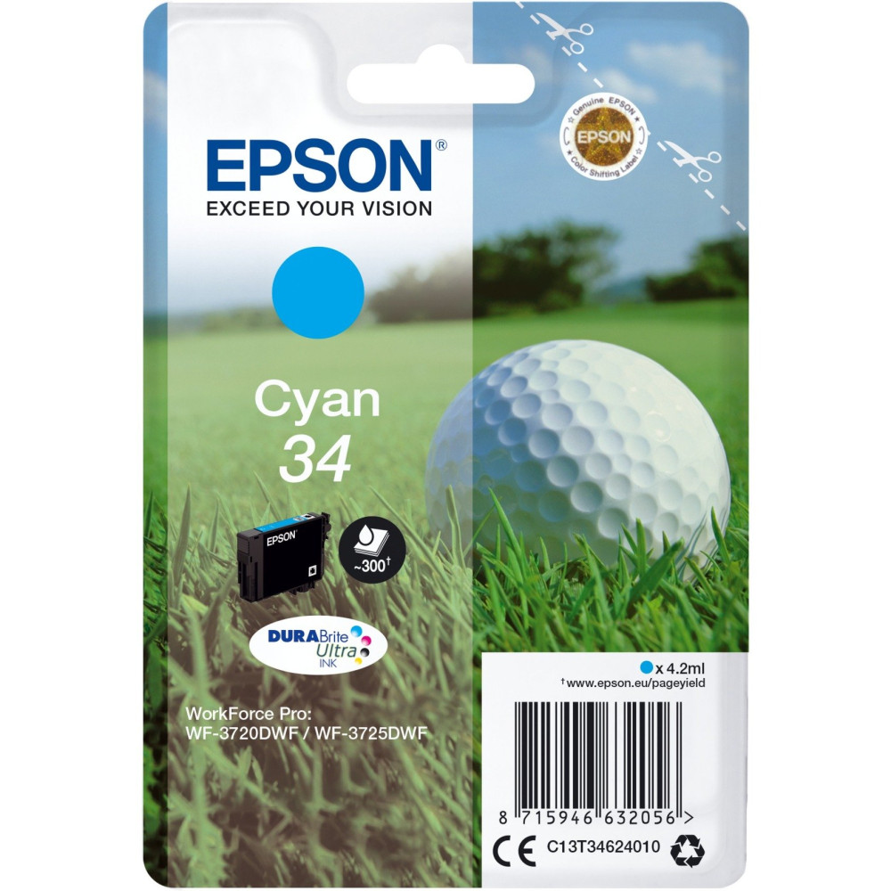 Epson Golf ball Singlepack Cyan 34 DURABrite Ultra Ink, Inchiostro