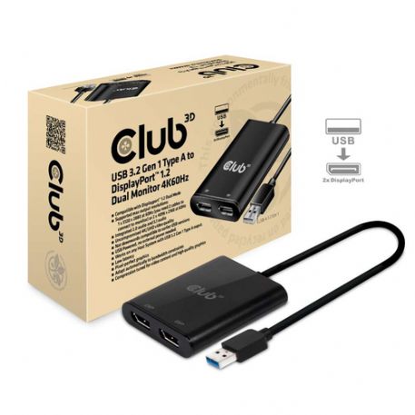 CLUB3D SPLITTER USB TYPE A 3.1 GEN 1 TO DP 1.2 DUAL MONITOR SUPPORT 4K@60HZ - CSV-1477