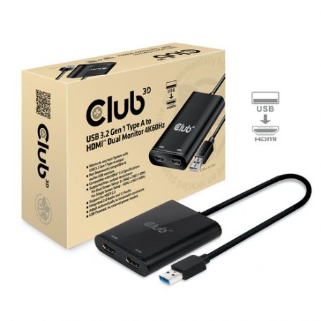 CLUB3D SPLITTER USB TYPE A 3.1 GEN 1 TO HDMI 2.0 DUAL MONITOR SUPPORT 4K@60HZ - CSV-1474