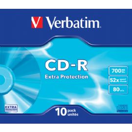 VERBATIM CD-R 52X, 700MB, 10 PACK SLIM CASE, EXTRA PROTECTION - 43415