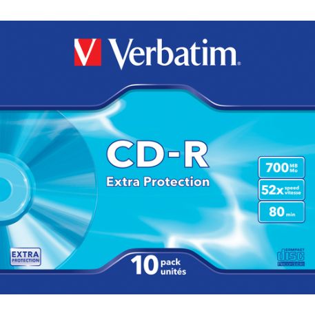VERBATIM CD-R 52X, 700MB, 10 PACK SLIM CASE, EXTRA PROTECTION - 43415