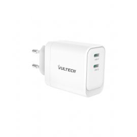 VULTECH CARICATORE ADATTATORE UNIVERSALE, 2 X TYPE-C, PD45 GAN PPS 45W, BIANCO COMPATTO - CC45-2C